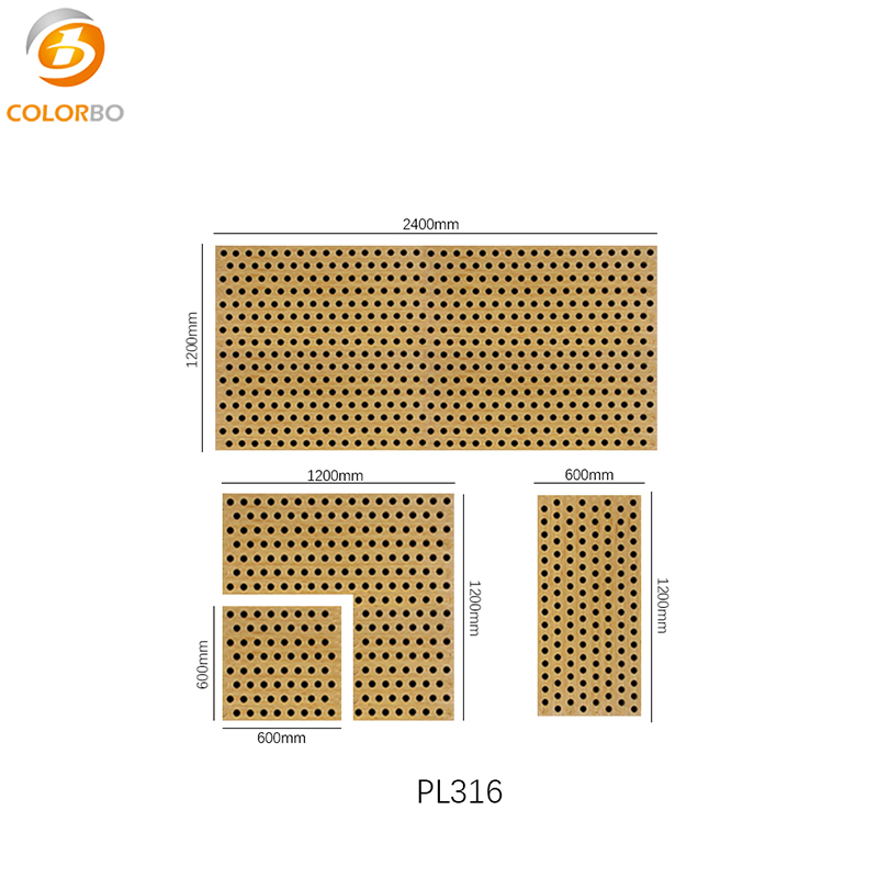 Panel de pared acústico perforado de madera de madera decorativa para absorción de sonido